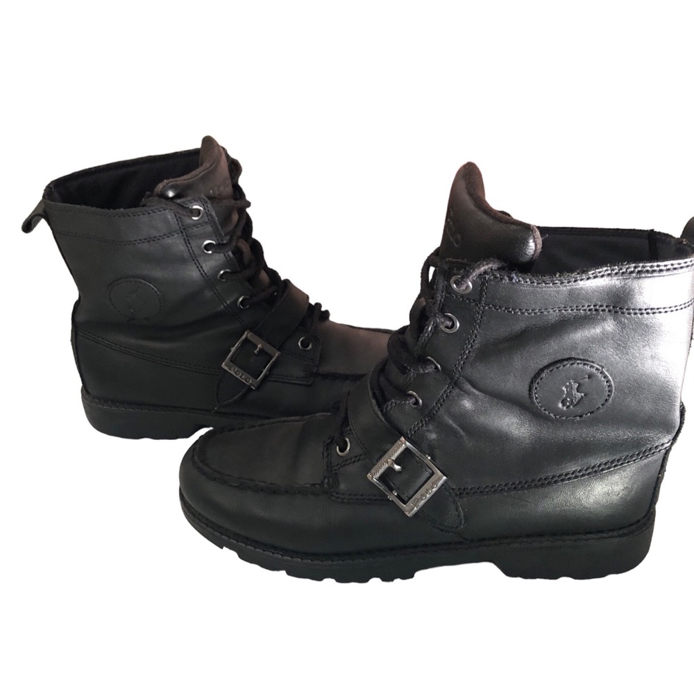 Polo Ralph Lauren Ranger Combat Black Lace Up Buckle Boots Size 5.5 - Picture 3 of 9